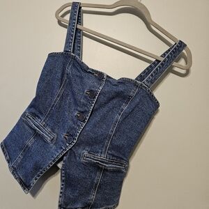 Forever 21 Blue Denim Button-Up Tank Top